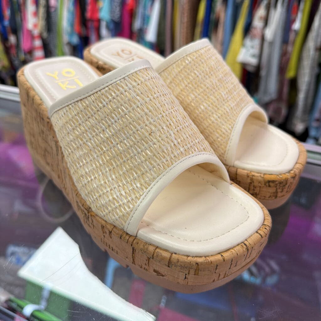 8 Yoki Kimber Cork Wedge Platform Sandal Woven Crochet Straw Upper