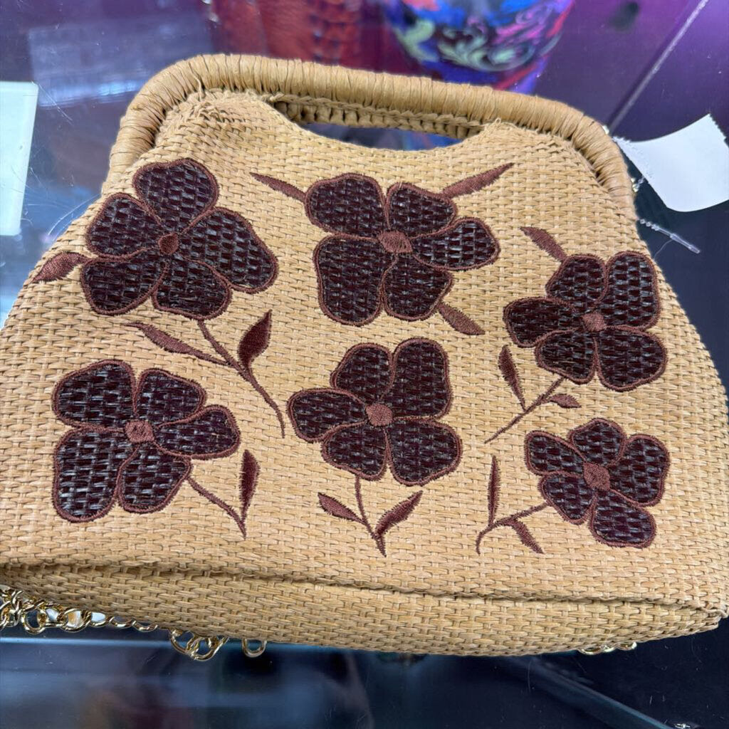Unknown Straw Kisslock Clutch/Shoulder Bag