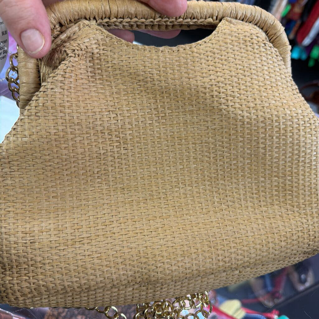 Unknown Straw Kisslock Clutch/Shoulder Bag