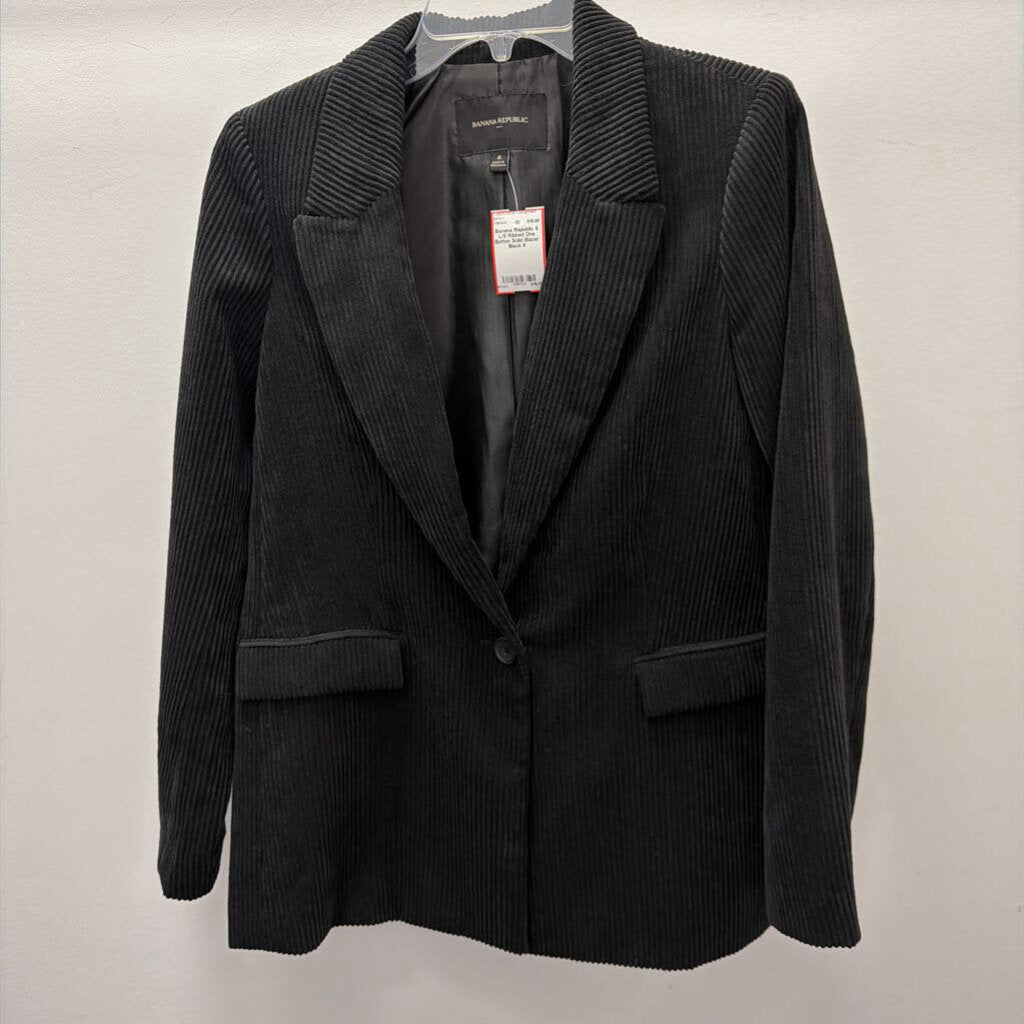 6 L/S Ribbed One Button Solid Blazer