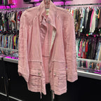MED L/S B/F Zipper Linen Solid Pink Coat