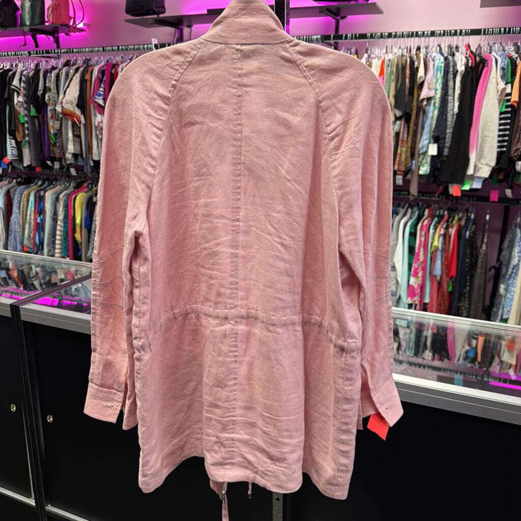 MED L/S B/F Zipper Linen Solid Pink Coat