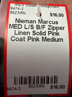 MED L/S B/F Zipper Linen Solid Pink Coat