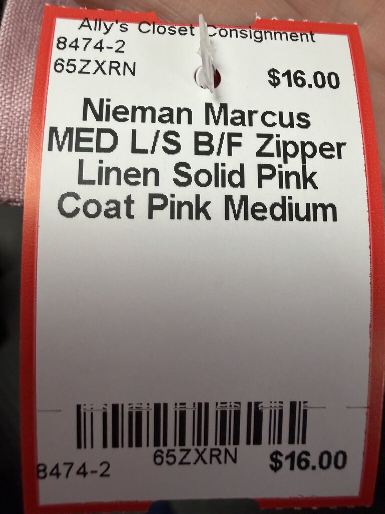 MED L/S B/F Zipper Linen Solid Pink Coat