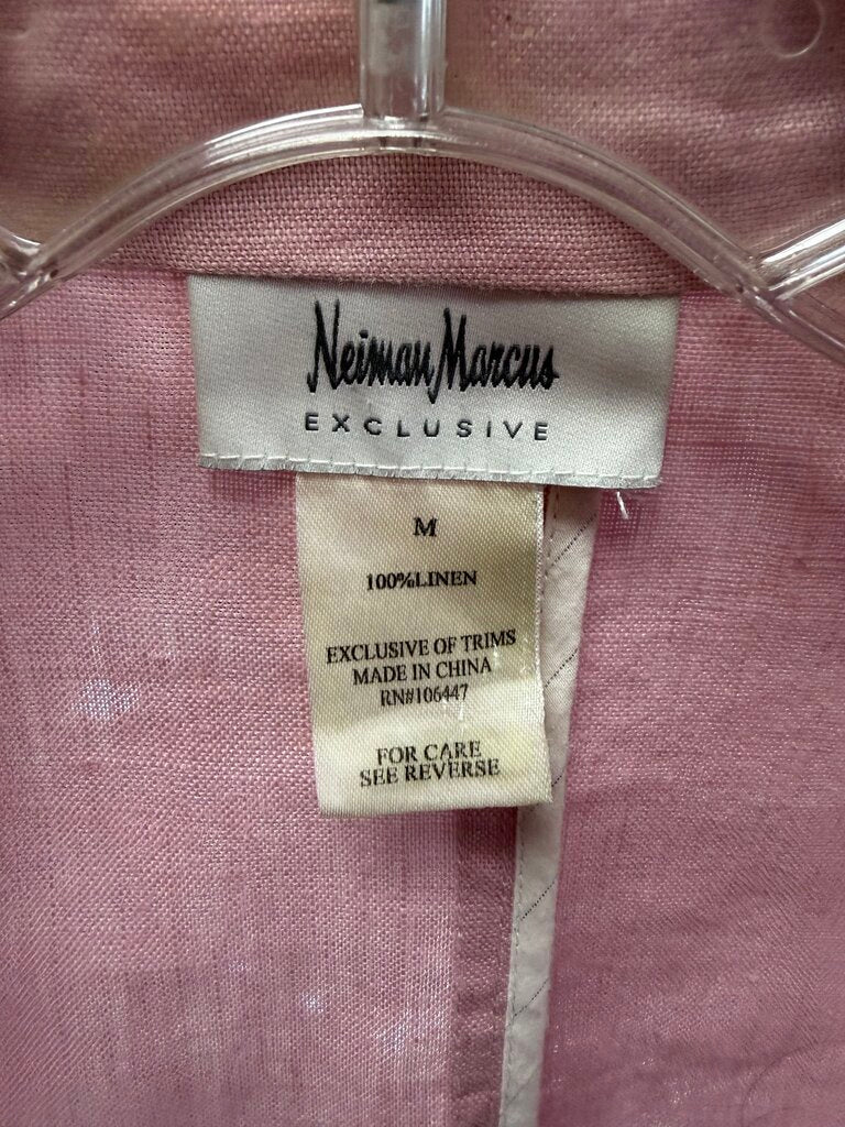 MED L/S B/F Zipper Linen Solid Pink Coat