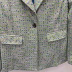 SM L//s Textured Patterned One Button Blazer