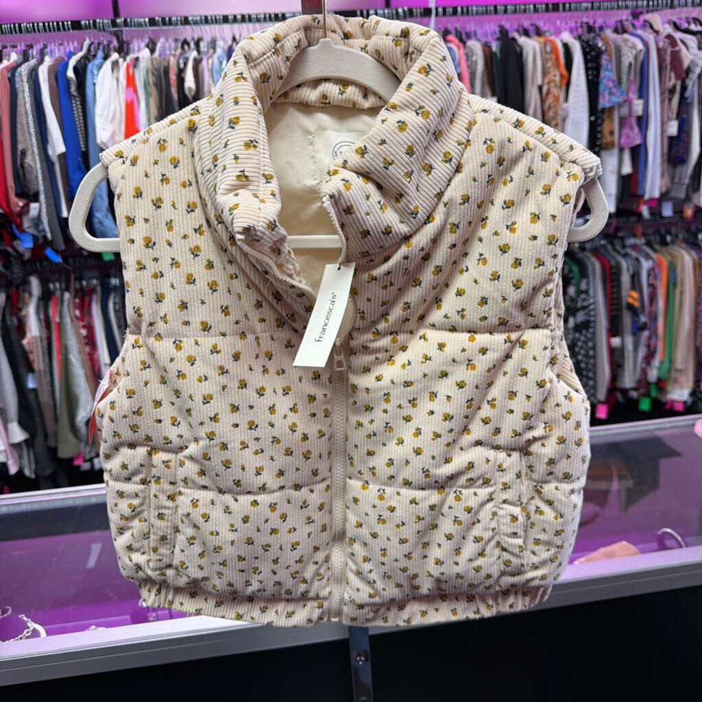 S SLEES FLORAL CORD Z/F NWT VEST