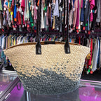 Patricia Nash Calypso Woven Straw Tote Color Bloch Leather Trim