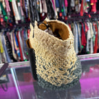Patricia Nash Calypso Woven Straw Tote Color Bloch Leather Trim