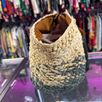 Patricia Nash Calypso Woven Straw Tote Color Bloch Leather Trim