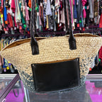 Patricia Nash Calypso Woven Straw Tote Color Bloch Leather Trim