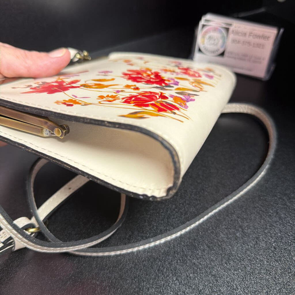 Patricia Nash Milina Frame Aegean Bloom Chalk Crossbody Leather Strap