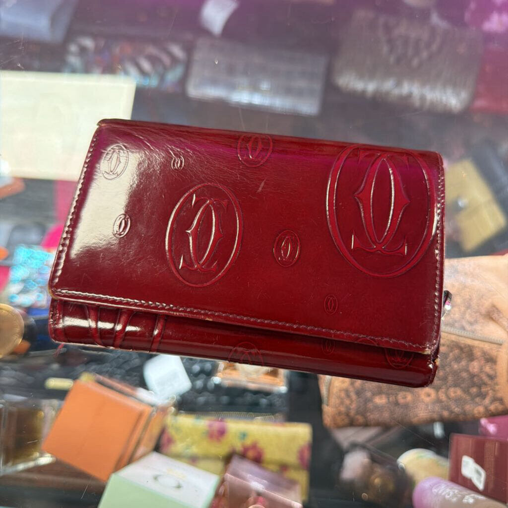 Cartier Happy Birthday Bordeaux Patent Leather Trifold Wallet