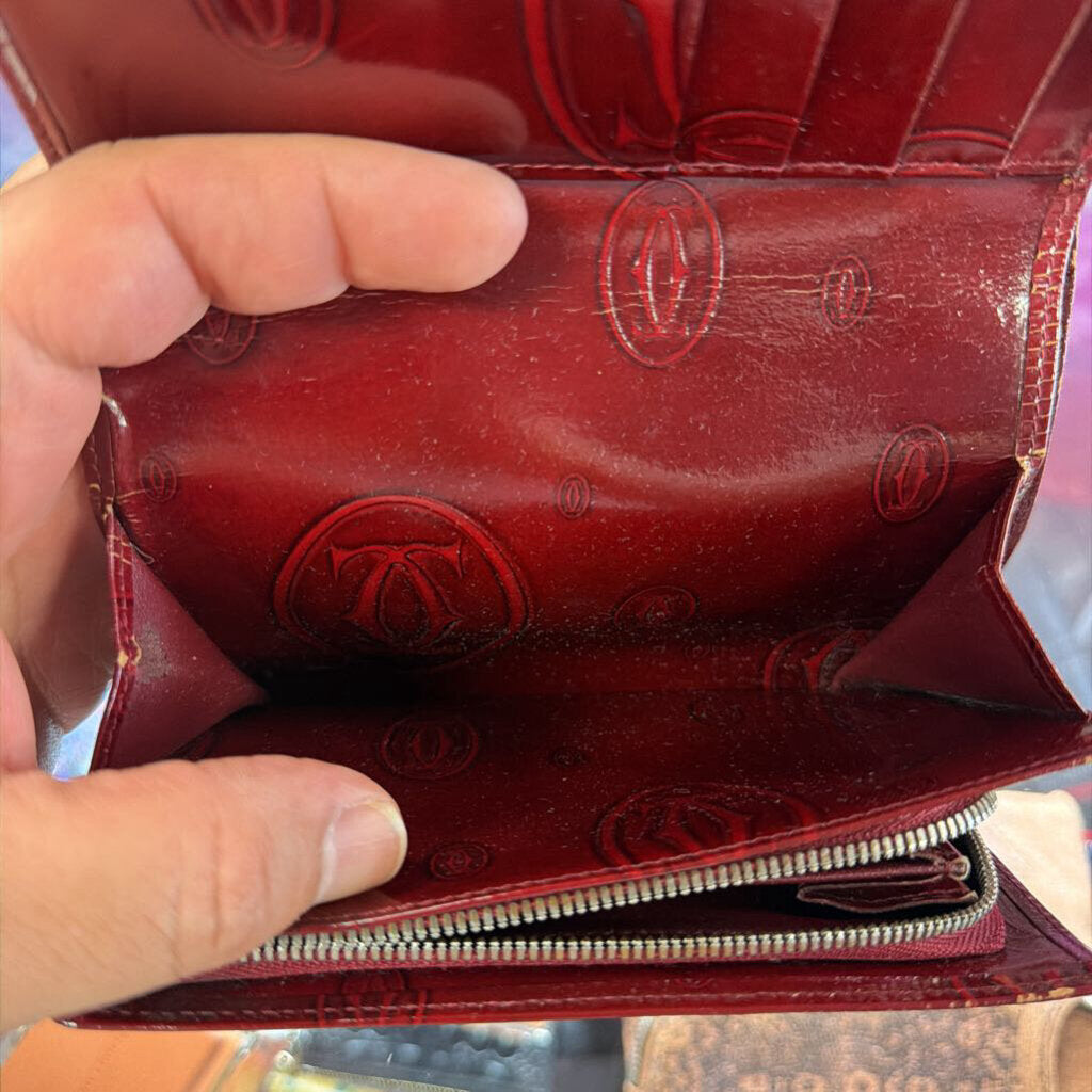 Cartier Happy Birthday Bordeaux Patent Leather Trifold Wallet