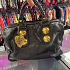 Gucci Babouska Boston Bag Leather Satchel Gold Button Heart Charm