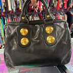 Gucci Babouska Boston Bag Leather Satchel Gold Button Heart Charm