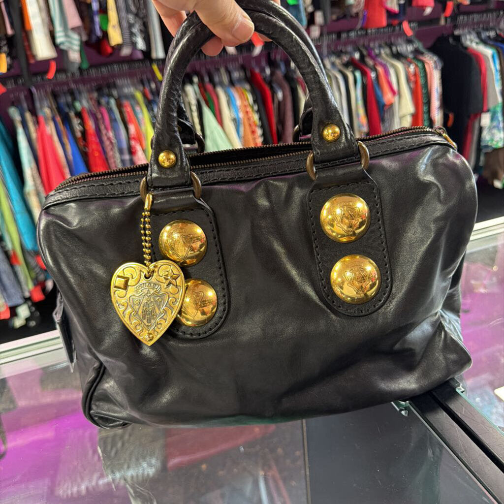 Gucci Babouska Boston Bag Leather Satchel Gold Button Heart Charm
