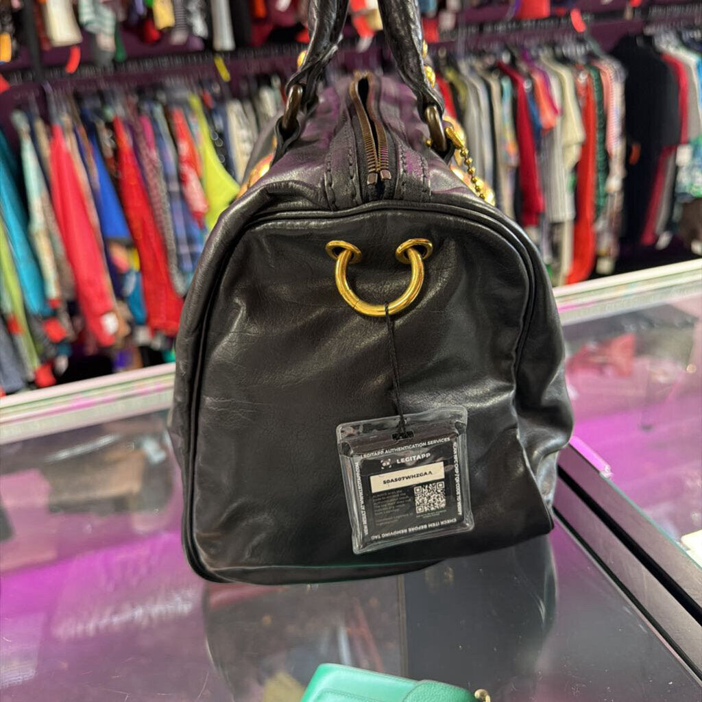 Gucci Babouska Boston Bag Leather Satchel Gold Button Heart Charm