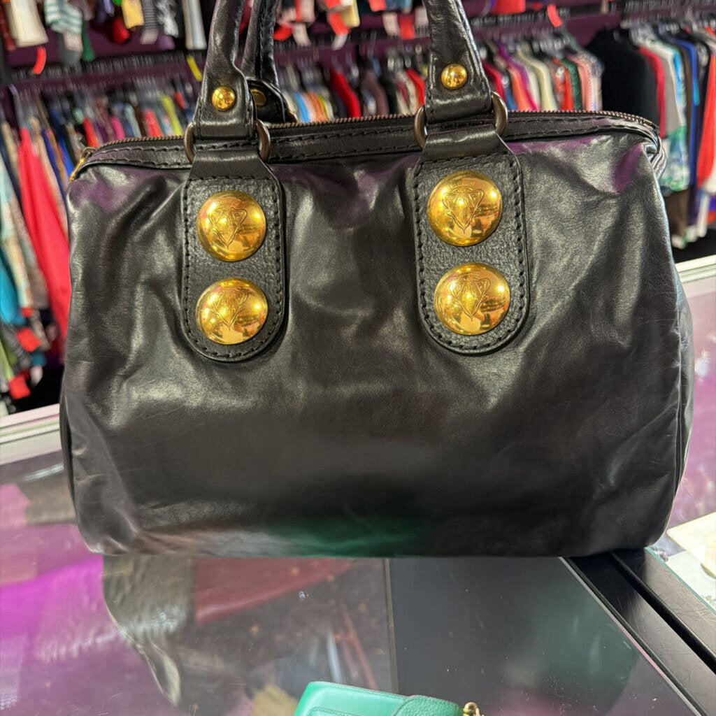 Gucci Babouska Boston Bag Leather Satchel Gold Button Heart Charm
