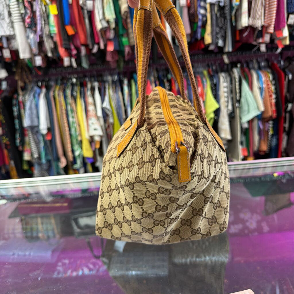 Gucci GG Canvas Yellow Web Tote Bag Zip Top