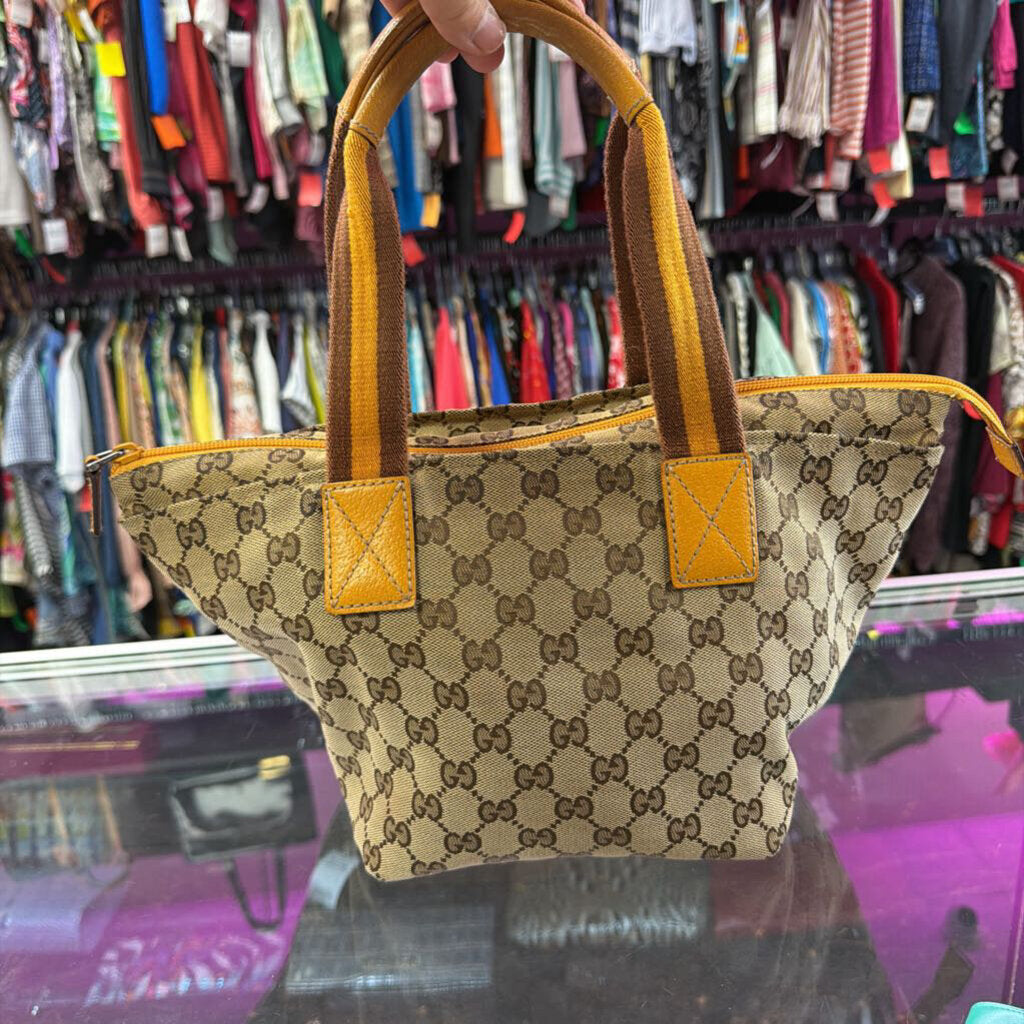 Gucci GG Canvas Yellow Web Tote Bag Zip Top