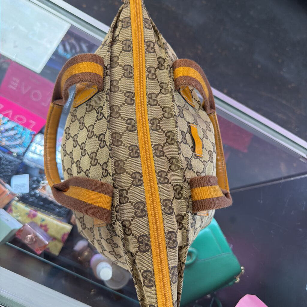 Gucci GG Canvas Yellow Web Tote Bag Zip Top