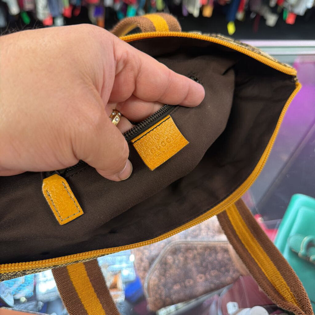 Gucci GG Canvas Yellow Web Tote Bag Zip Top