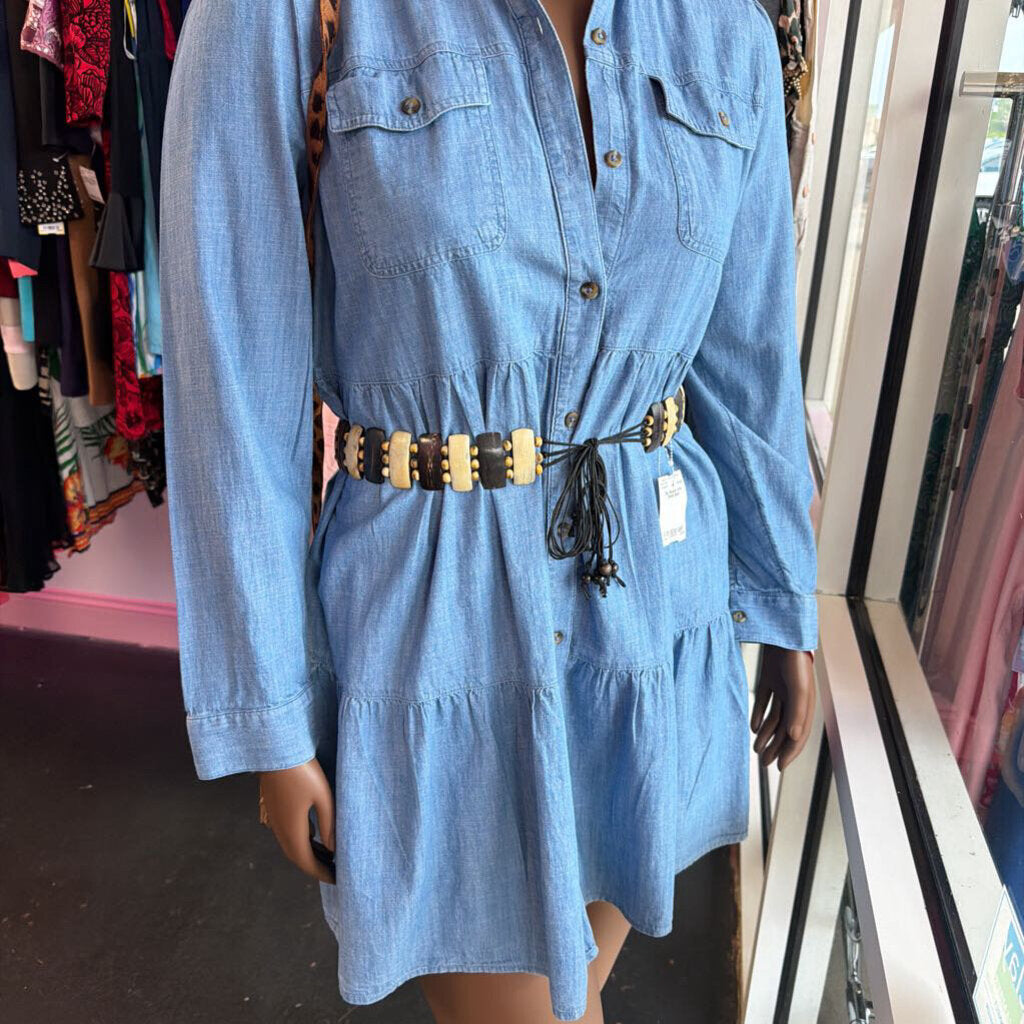 XL L/S B/F Denim Collar Layered Dress