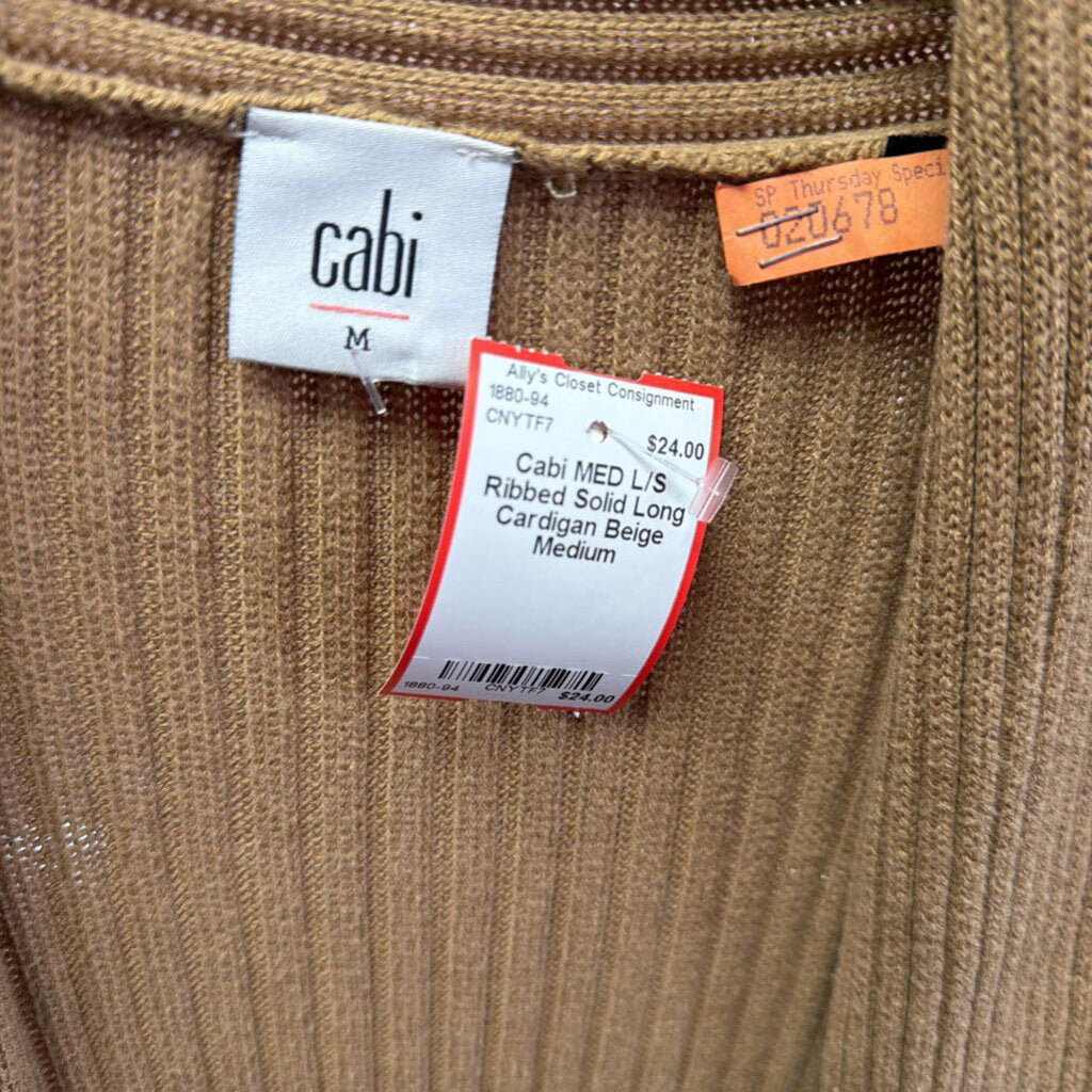 MED L/S Ribbed Solid Long Cardigan