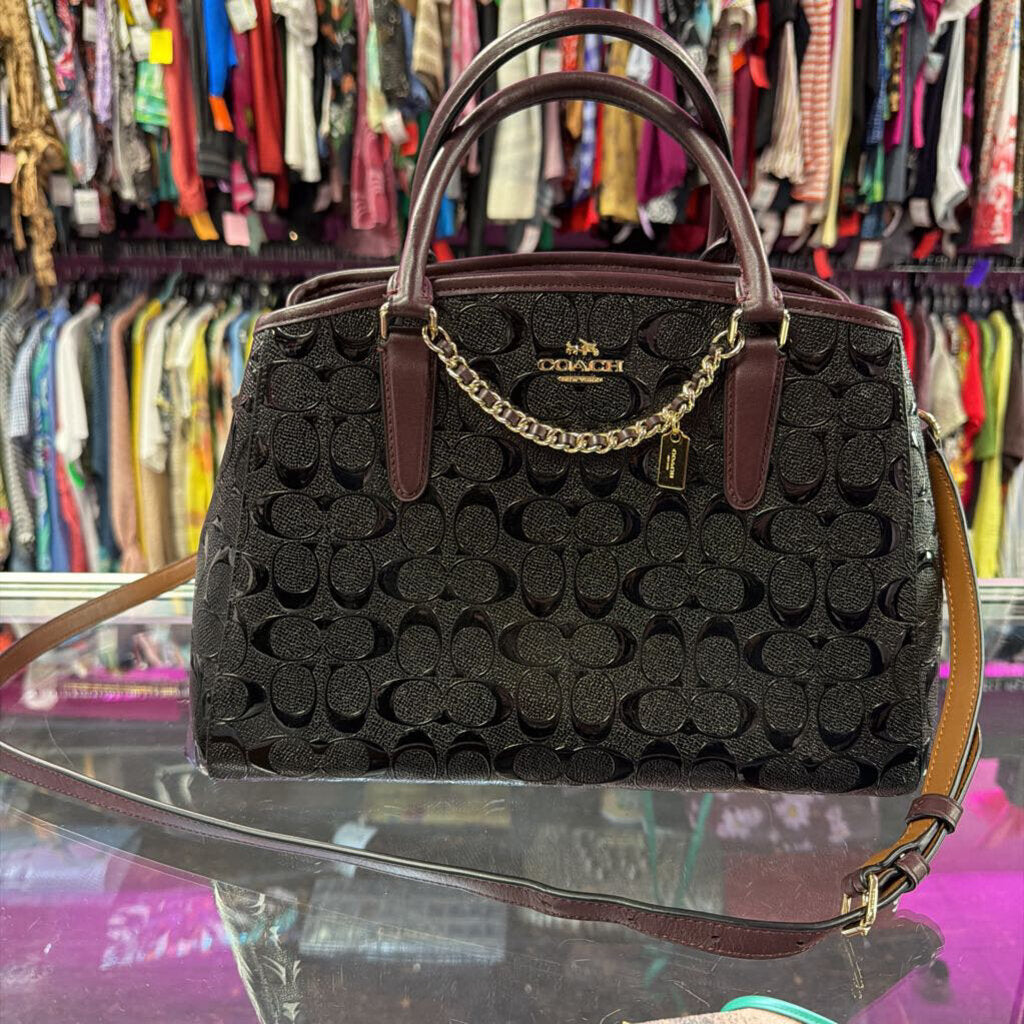 Coach Margot Carryall Embossed Logo Patent Chain Detail Satchel