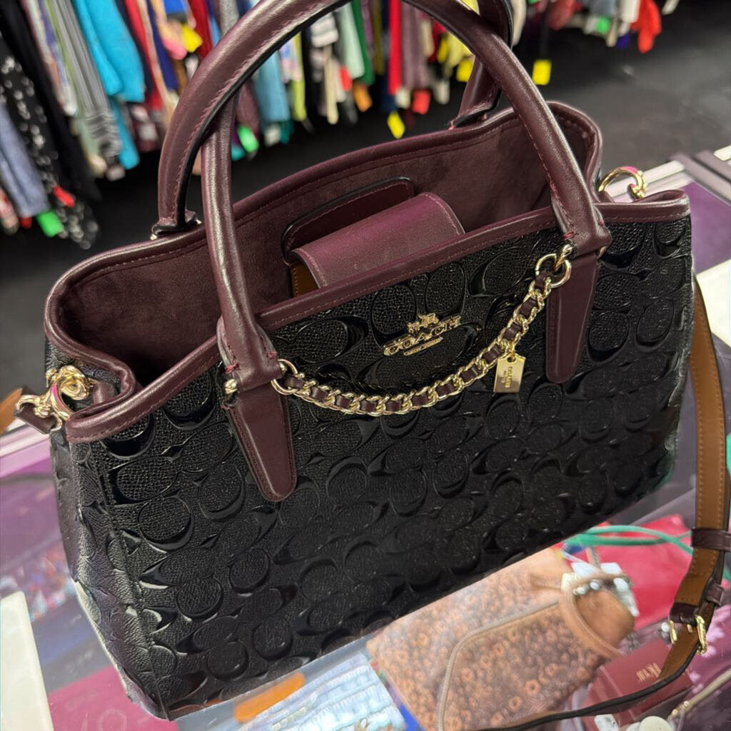 Coach Margot Carryall Embossed Logo Patent Chain Detail Satchel