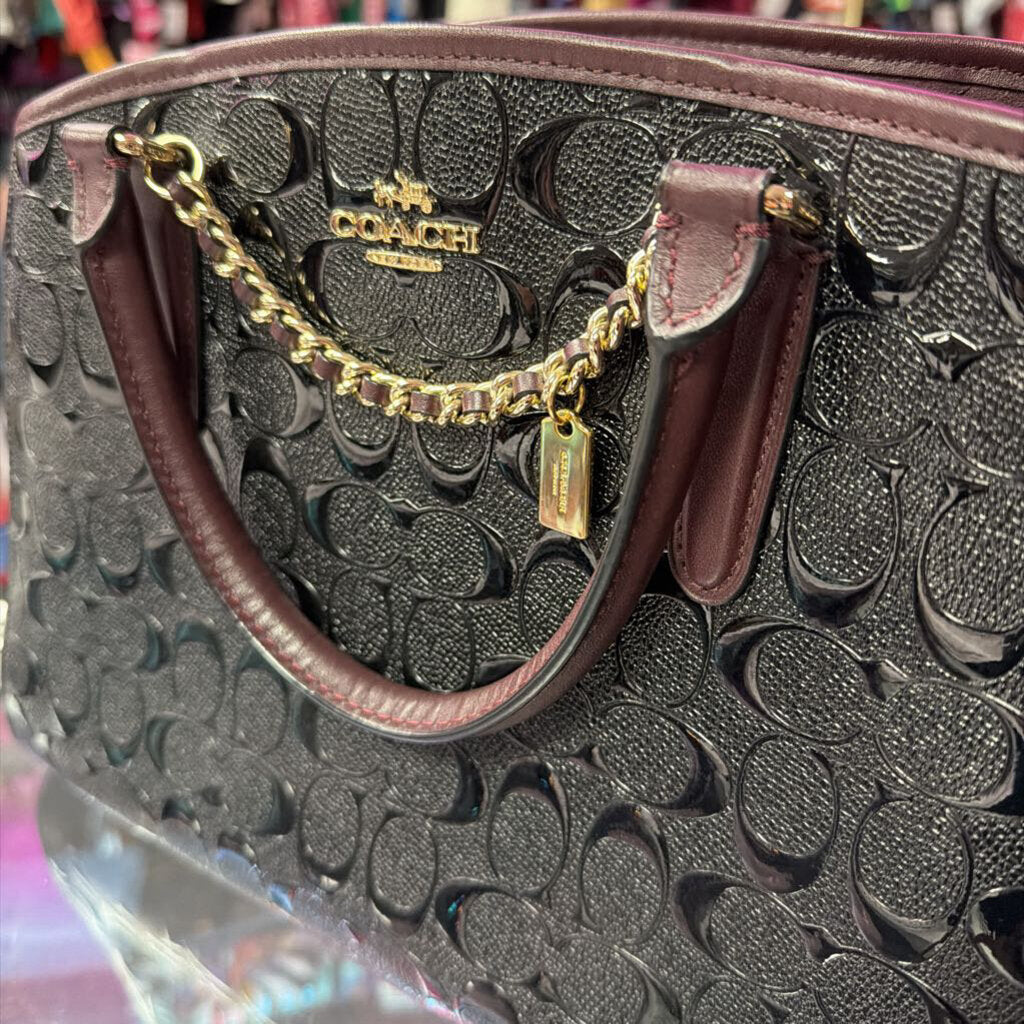 Coach Margot Carryall Embossed Logo Patent Chain Detail Satchel