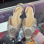 9 Betsey Johnson Molly Pointed Slingback Flat Rhinestones & Pearl