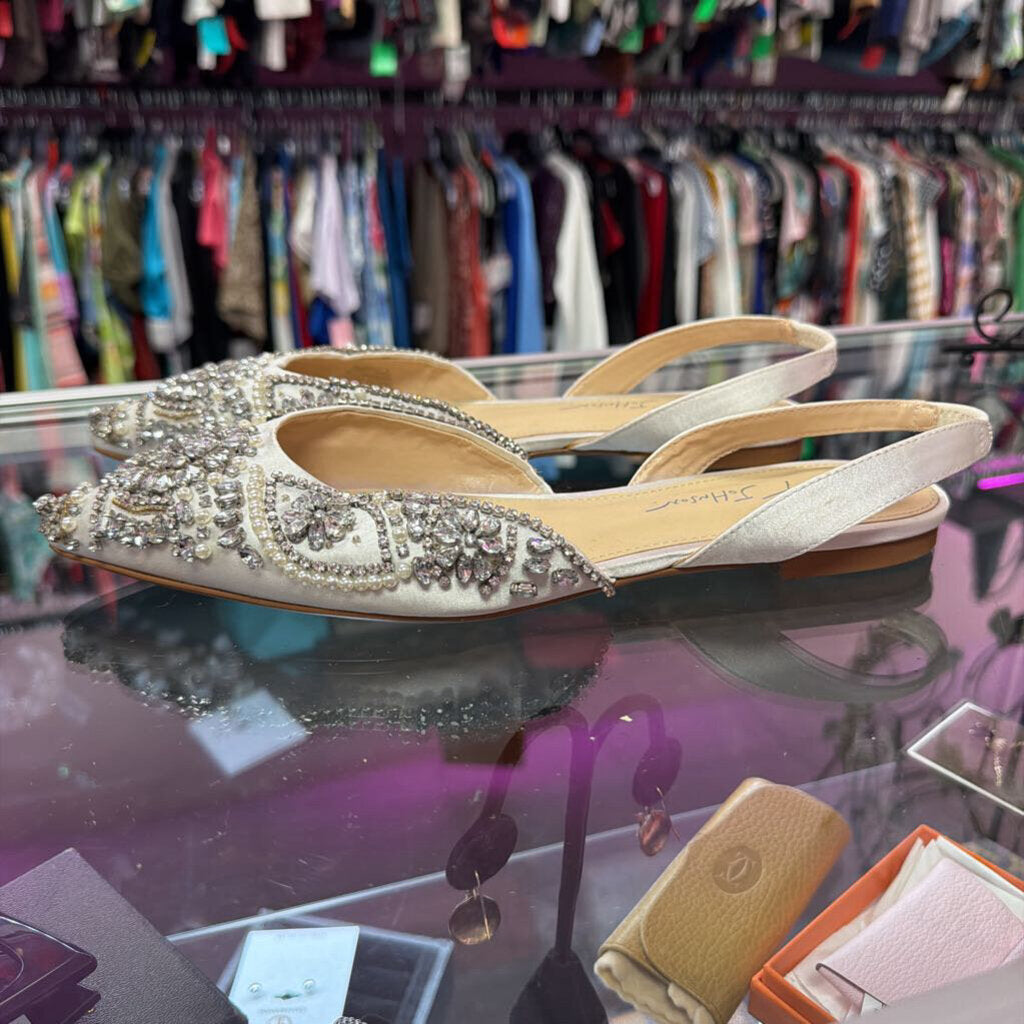 9 Betsey Johnson Molly Pointed Slingback Flat Rhinestones & Pearl