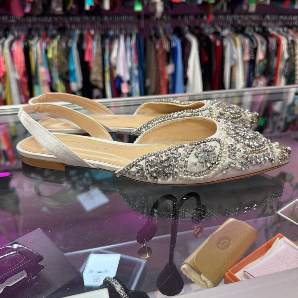 9 Betsey Johnson Molly Pointed Slingback Flat Rhinestones & Pearl