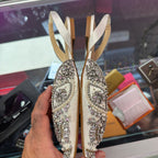 9 Betsey Johnson Molly Pointed Slingback Flat Rhinestones & Pearl