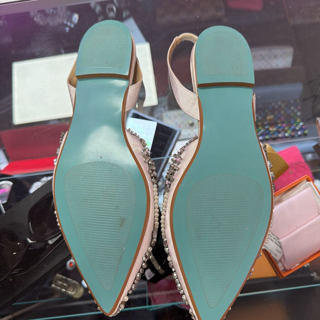 9 Betsey Johnson Molly Pointed Slingback Flat Rhinestones & Pearl