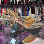 9 Badgley Mischka Remi Evening Sandals Crystal Bow Detail Low Heel