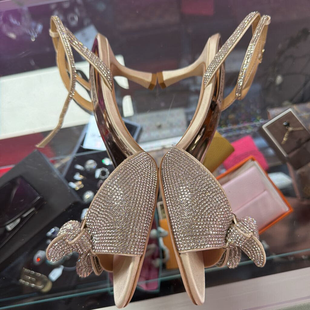 9 Badgley Mischka Remi Evening Sandals Crystal Bow Detail Low Heel