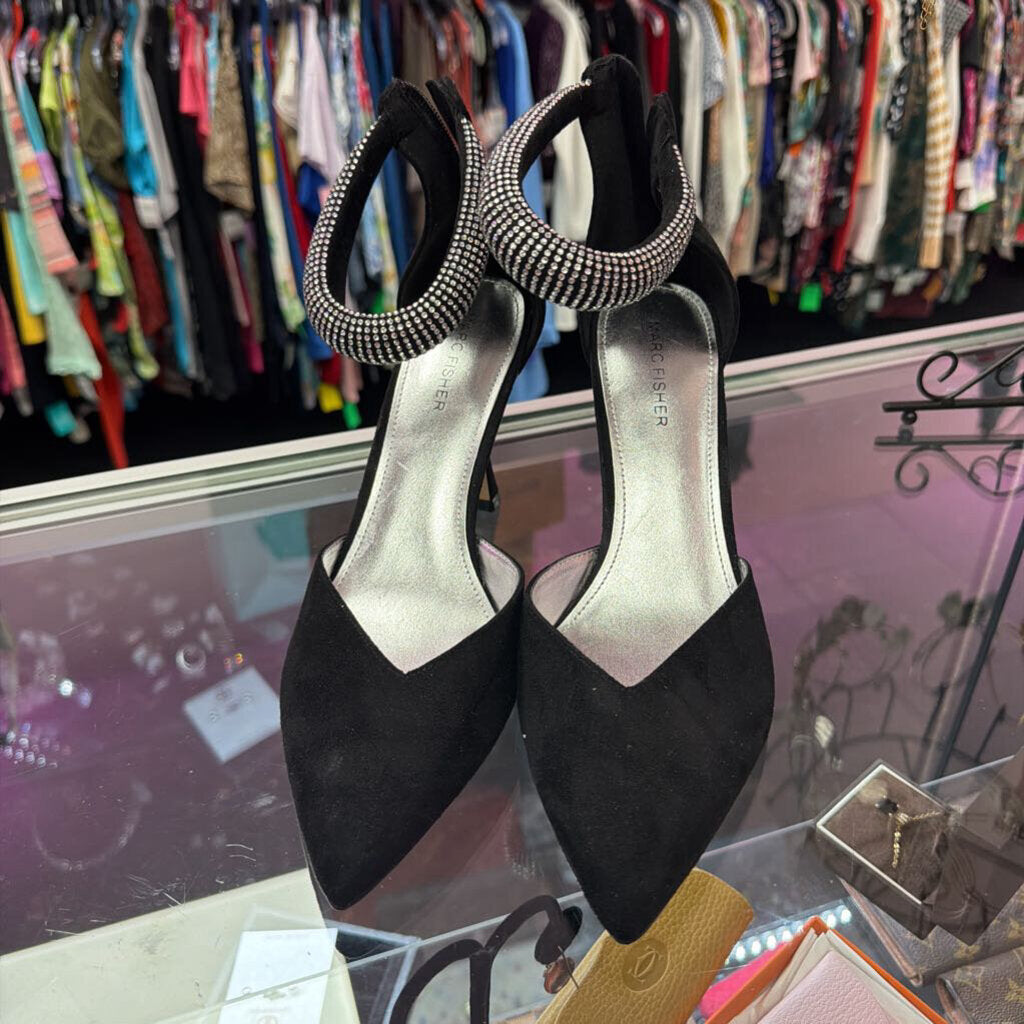 9 Marc Fisher Reneta Pointed Faux Suede Embellished Ankle Strap Heel