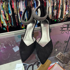 9 Marc Fisher Reneta Pointed Faux Suede Embellished Ankle Strap Heel
