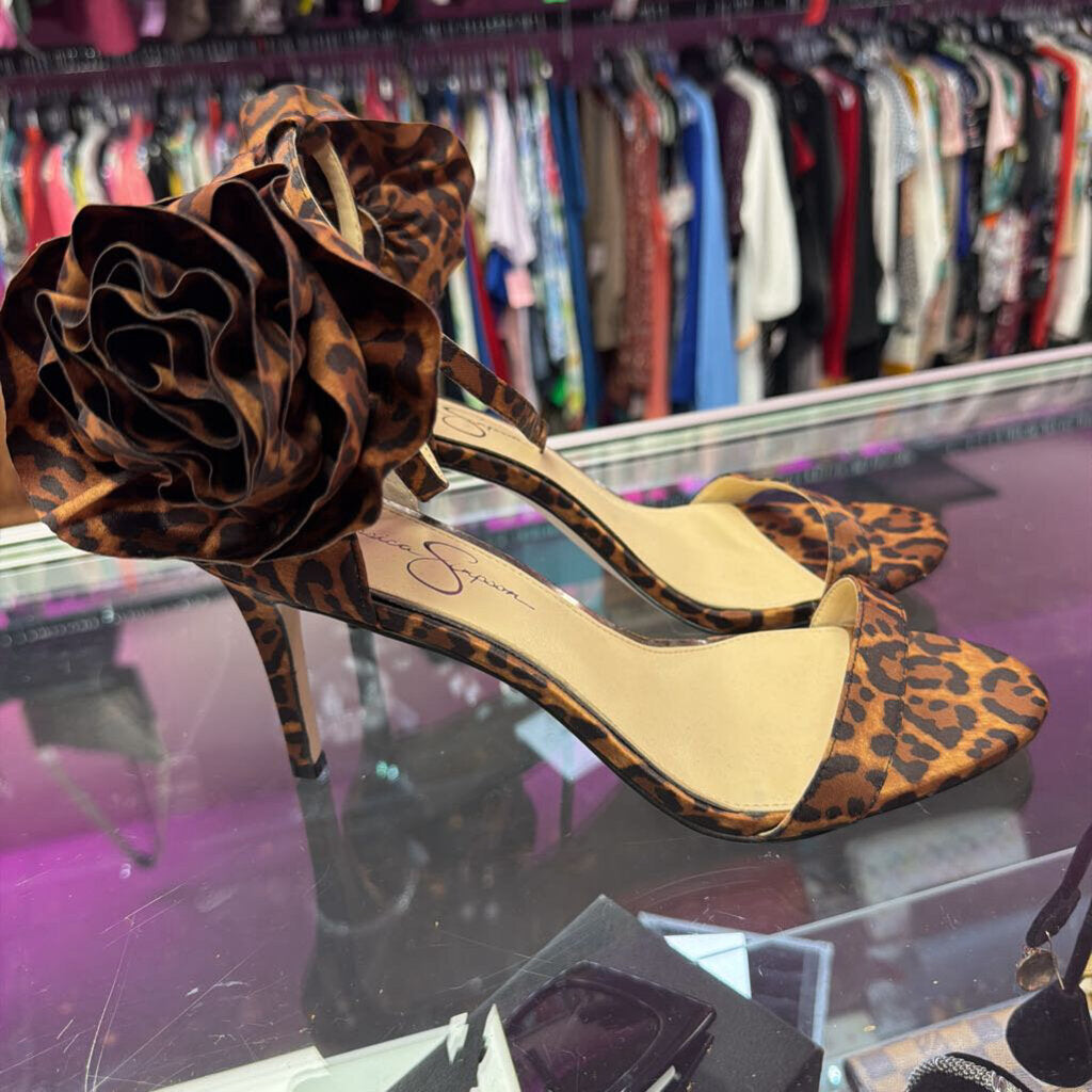 9 Jessica Simpson Animal Print 3D Flower Detail Heel