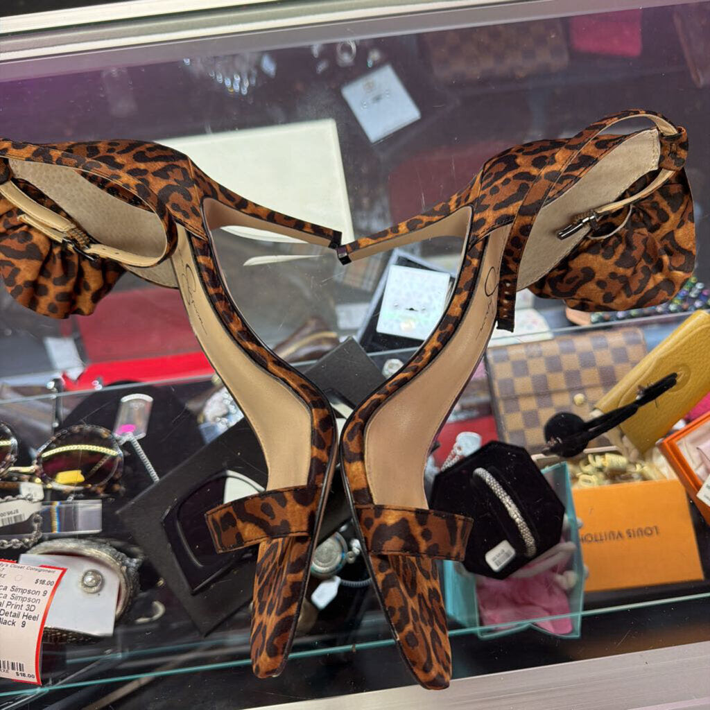 9 Jessica Simpson Animal Print 3D Flower Detail Heel