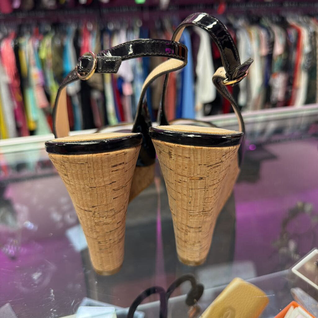 9 Jessica Simpson Peep Toe Patent Cork Wedge Slingback