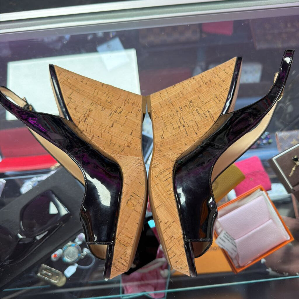 9 Jessica Simpson Peep Toe Patent Cork Wedge Slingback