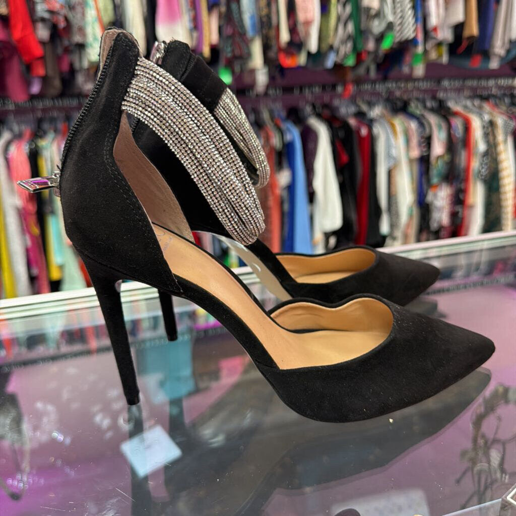 9 JLO Point Velvert Embellished Ankle Strap Heel