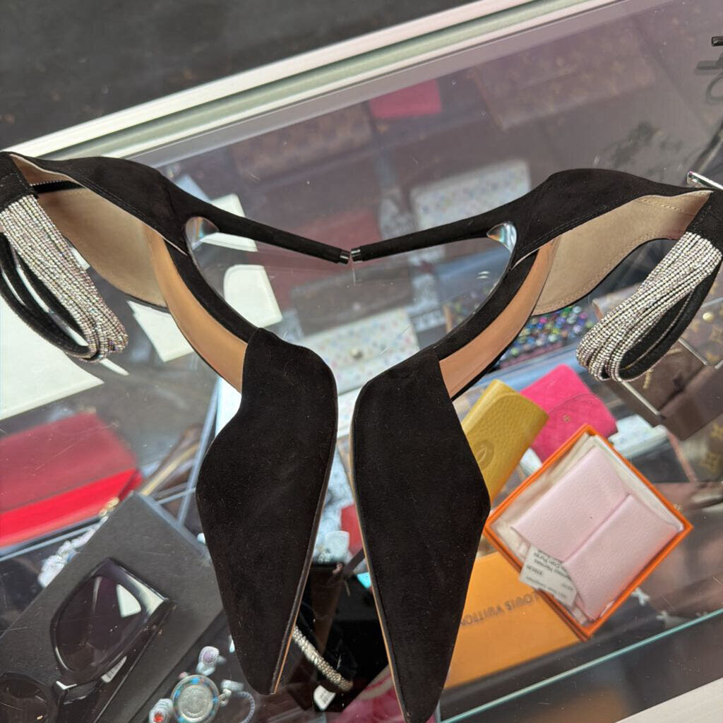 9 JLO Point Velvert Embellished Ankle Strap Heel