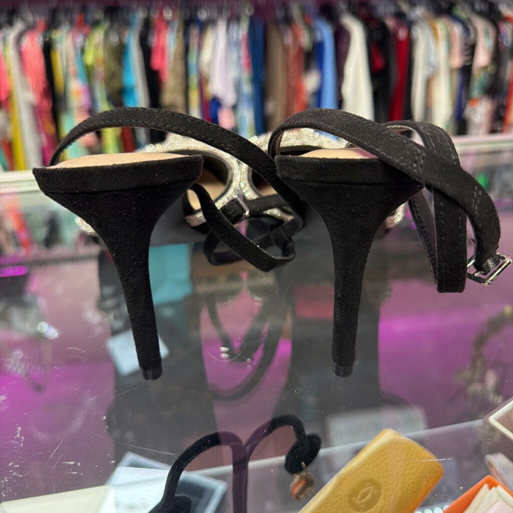 9 Kelly & Kate Pointed Ankle Strap Rhinestone Bow Detail Flat