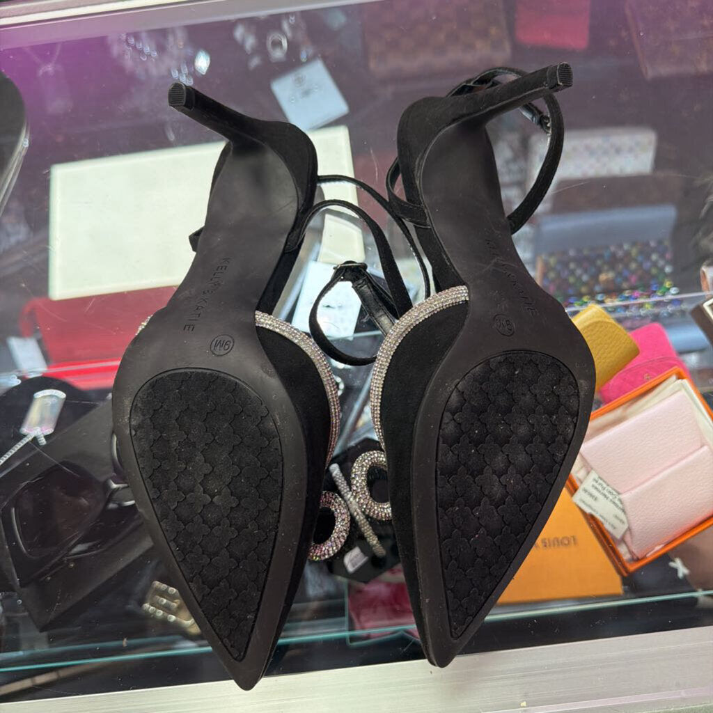9 Kelly & Kate Pointed Ankle Strap Rhinestone Bow Detail Flat