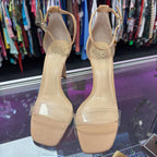 9 Vince Camuto Pointed Nude Ankle Strap Vinyl Toe Strap Heel